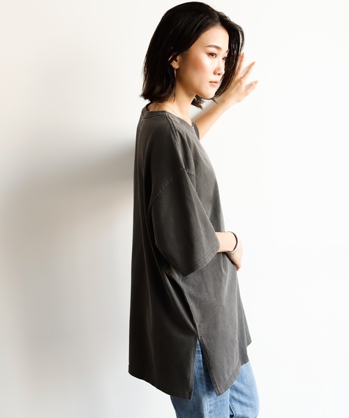 Auntie Rosa Holiday（アンティローザホリデー）の「ウォッシュドへヴィーコットンビッグT（Tシャツ/カットソー・レディース・チャコールグレー/ベージュ/パープル/カーキ/イエロー/グリーン・FREE）」の2枚目の写真