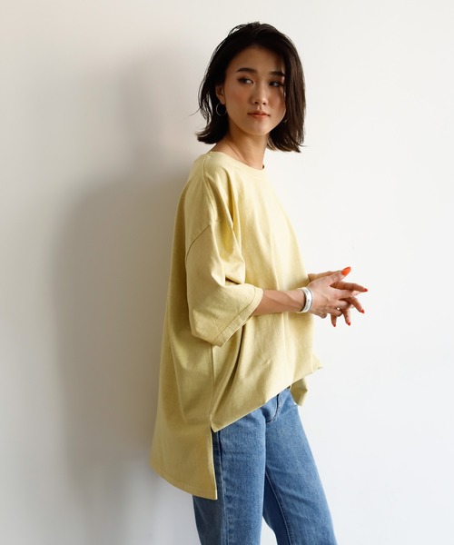 Auntie Rosa Holiday（アンティローザホリデー）の「ウォッシュドへヴィーコットンビッグT（Tシャツ/カットソー・レディース・チャコールグレー/ベージュ/パープル/カーキ/イエロー/グリーン・FREE）」の6枚目の写真