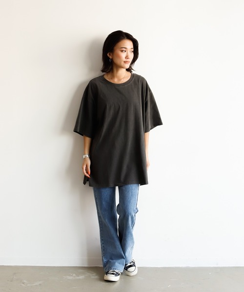 Auntie Rosa Holiday（アンティローザホリデー）の「ウォッシュドへヴィーコットンビッグT（Tシャツ/カットソー・レディース・チャコールグレー/ベージュ/パープル/カーキ/イエロー/グリーン・FREE）」の8枚目の写真