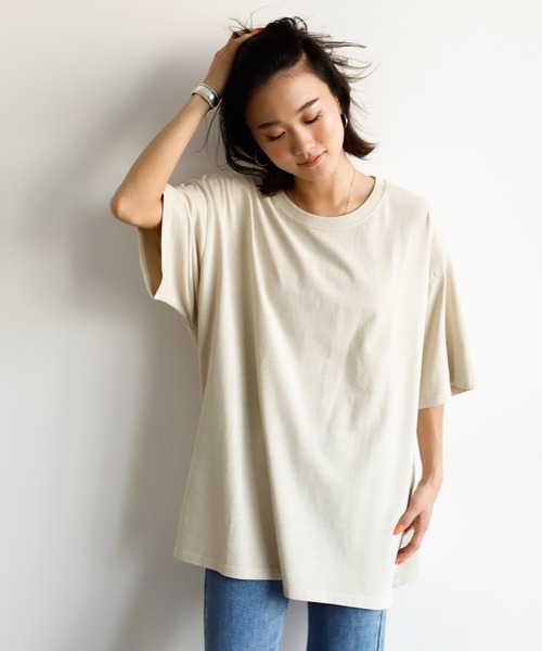 Auntie Rosa Holiday（アンティローザホリデー）の「ウォッシュドへヴィーコットンビッグT（Tシャツ/カットソー・レディース・チャコールグレー/ベージュ/パープル/カーキ/イエロー/グリーン・FREE）」の14枚目の写真