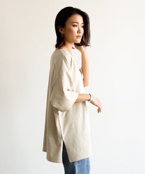 Auntie Rosa Holiday（アンティローザホリデー）の「ウォッシュドへヴィーコットンビッグT（Tシャツ/カットソー・レディース・チャコールグレー/ベージュ/パープル/カーキ/イエロー/グリーン・FREE）」の15枚目の写真