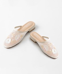 one after another NICE CLAUP | ビーズ刺繍フラットミュール(サンダル)