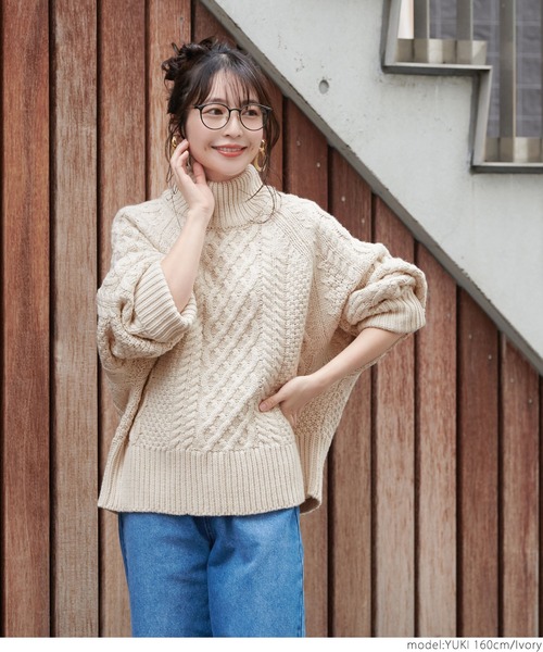 coca（coca）（コカ）の「ドルマンスリーブケーブルニットトップス（ニット/セーター・レディース・アイボリー・ONE SIZE）」の10枚目の写真