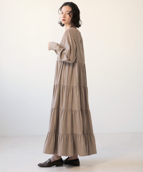 Bab（バブ）の「【WEB限定】前後2WAYコーデュロイティアードロングワンピース（ワンピース・レディース・アイボリー/グレー系その他/キャメル・38）」の21枚目の写真