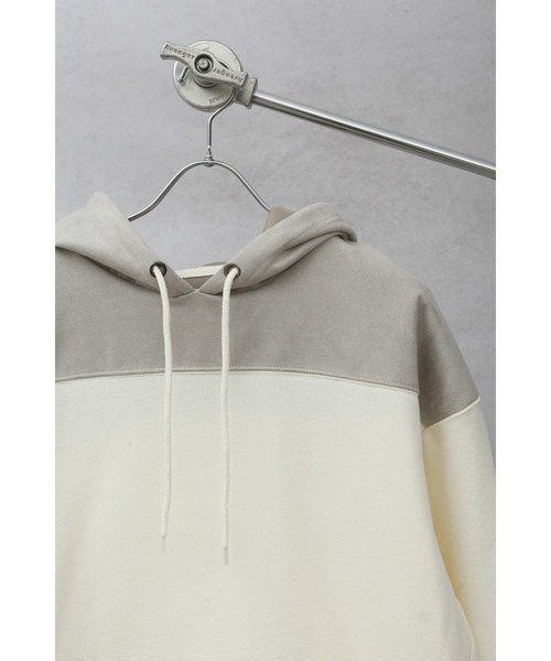 CREARE -LINO-(クレアーレリノ)の「【2021春夏】ポンチスウェード切替 スウェットパーカー (ユニセックス)(パーカー・メンズ・ライトグレー/ミント/グレイッシュベージュ・M/L)」の4枚目の写真