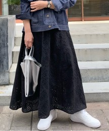 カットワークレースギャザースカート