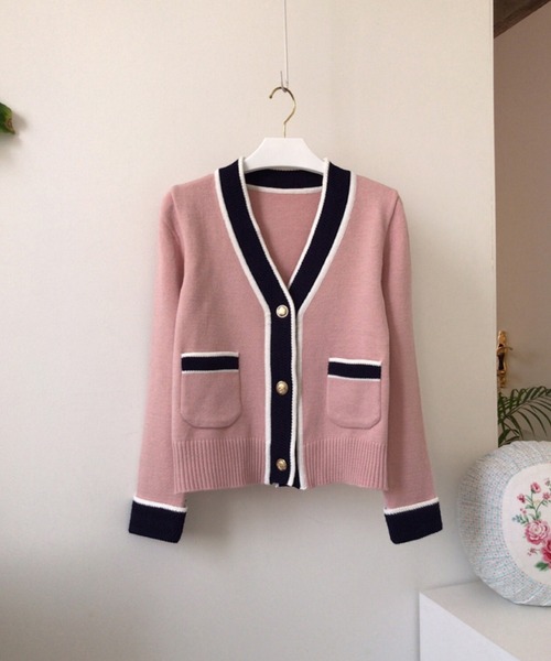 Jasmine Grandiflorum（ジャスミングランディフローラム）の「【Jasmine】バイカラーきれいめニットカーディガン（カーディガン/ボレロ・レディース・ブルー/ピンク/グリーン・FREE）」の5枚目の写真