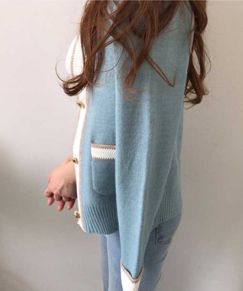 Jasmine Grandiflorum（ジャスミングランディフローラム）の「【Jasmine】バイカラーきれいめニットカーディガン（カーディガン/ボレロ・レディース・ブルー/ピンク/グリーン・FREE）」の11枚目の写真