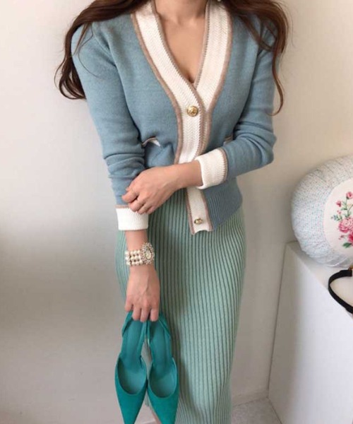 Jasmine Grandiflorum（ジャスミングランディフローラム）の「【Jasmine】バイカラーきれいめニットカーディガン（カーディガン/ボレロ・レディース・ブルー/ピンク/グリーン・FREE）」の9枚目の写真