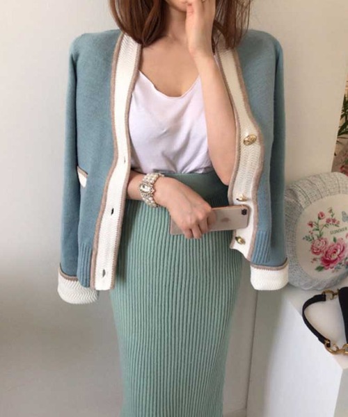 Jasmine Grandiflorum（ジャスミングランディフローラム）の「【Jasmine】バイカラーきれいめニットカーディガン（カーディガン/ボレロ・レディース・ブルー/ピンク/グリーン・FREE）」の14枚目の写真