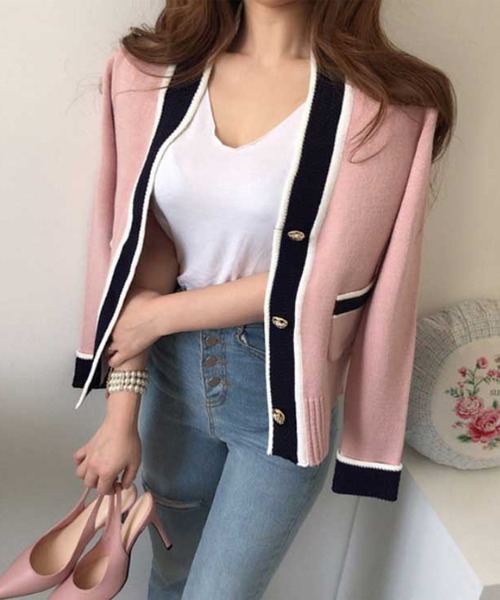 Jasmine Grandiflorum（ジャスミングランディフローラム）の「【Jasmine】バイカラーきれいめニットカーディガン（カーディガン/ボレロ・レディース・ブルー/ピンク/グリーン・FREE）」の15枚目の写真