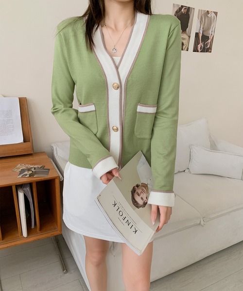 Jasmine Grandiflorum（ジャスミングランディフローラム）の「【Jasmine】バイカラーきれいめニットカーディガン（カーディガン/ボレロ・レディース・ブルー/ピンク/グリーン・FREE）」の20枚目の写真