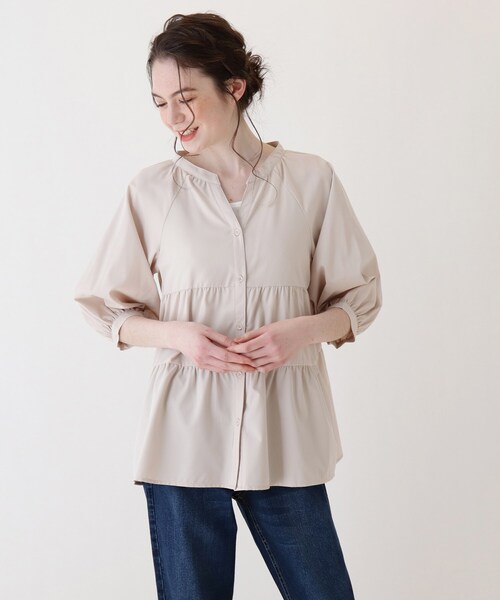 Cutie Blonde(キューティーブロンド)の「◆【S-L/2点セット】ティアードブラウス+インナー(シャツ/ブラウス・レディース・カーキ/マスタード/ナチュラル・01/02/03)」の1枚目の写真