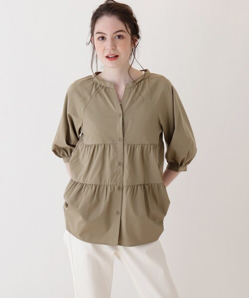 Cutie Blonde(キューティーブロンド)の「◆【S-L/2点セット】ティアードブラウス+インナー(シャツ/ブラウス・レディース・カーキ/マスタード/ナチュラル・01/02/03)」の2枚目の写真