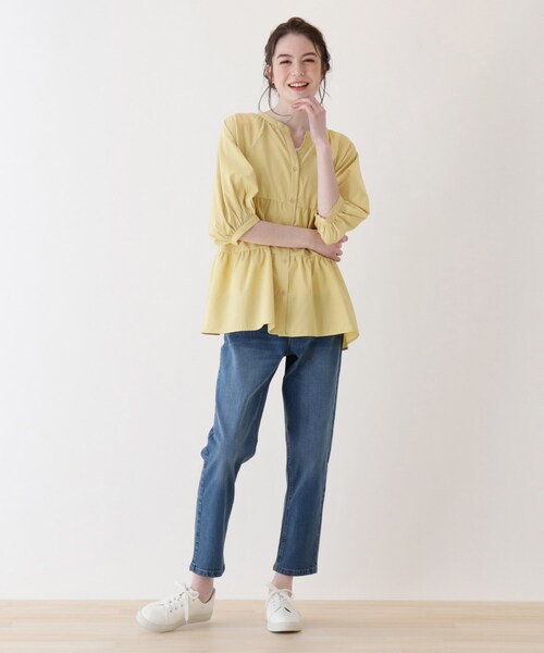 Cutie Blonde(キューティーブロンド)の「◆【S-L/2点セット】ティアードブラウス+インナー(シャツ/ブラウス・レディース・カーキ/マスタード/ナチュラル・01/02/03)」の5枚目の写真