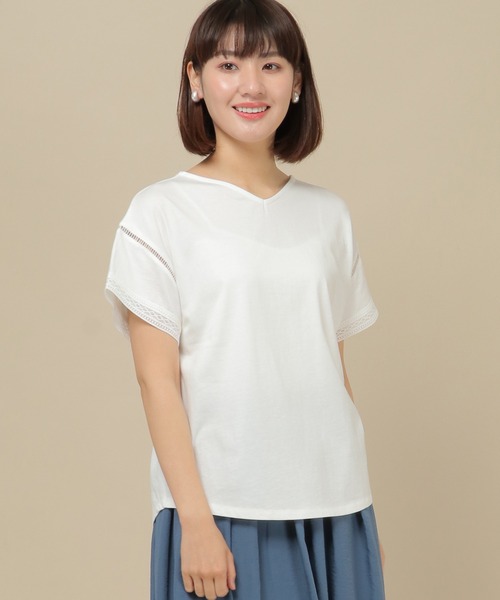 IKKA LOUNGE(イッカラウンジ)の「シルケット袖レースプルオーバー(Tシャツ/カットソー・レディース・ライトグレー/ブラック/レッド/オフホワイト・M/L)」の2枚目の写真