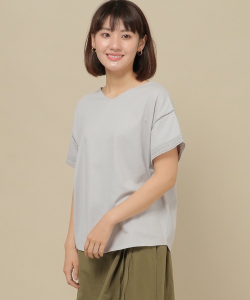 IKKA LOUNGE(イッカラウンジ)の「シルケット袖レースプルオーバー(Tシャツ/カットソー・レディース・ライトグレー/ブラック/レッド/オフホワイト・M/L)」の4枚目の写真