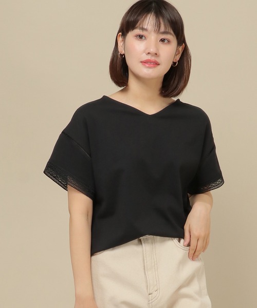 IKKA LOUNGE(イッカラウンジ)の「シルケット袖レースプルオーバー(Tシャツ/カットソー・レディース・ライトグレー/ブラック/レッド/オフホワイト・M/L)」の3枚目の写真