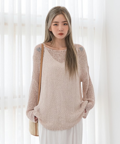 UNE MANSION（ユヌマンション）の「【大好評によりNEWカラー追加販売！】長袖メッシュシースルーセミクロップドサマーニット（ニット/セーター・レディース・スカイブルー/ブラック/ベージュ/ブラウン/グレー/アイボリー・FREE）」の20枚目の写真