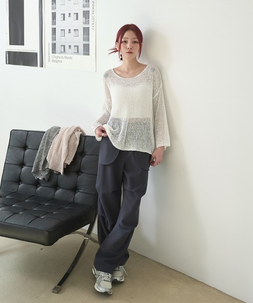 UNE MANSION（ユヌマンション）の「【大好評によりNEWカラー追加販売！】長袖メッシュシースルーセミクロップドサマーニット（ニット/セーター・レディース・スカイブルー/ブラック/ベージュ/ブラウン/グレー/アイボリー・FREE）」の22枚目の写真