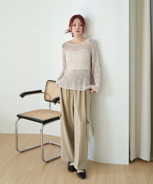 UNE MANSION（ユヌマンション）の「【大好評によりNEWカラー追加販売！】長袖メッシュシースルーセミクロップドサマーニット（ニット/セーター・レディース・スカイブルー/ブラック/ベージュ/ブラウン/グレー/アイボリー・FREE）」の8枚目の写真