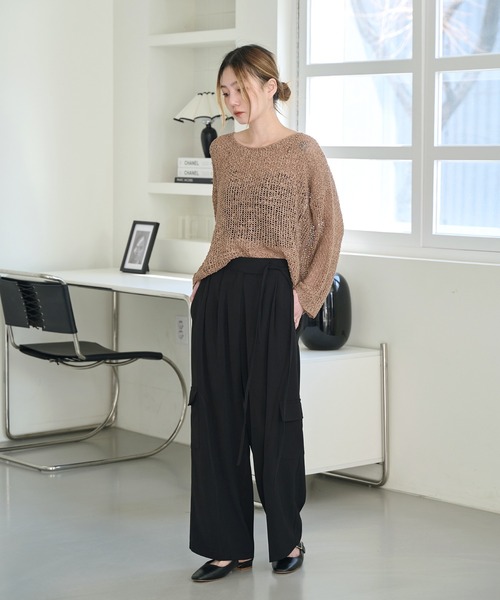 UNE MANSION（ユヌマンション）の「【大好評によりNEWカラー追加販売！】長袖メッシュシースルーセミクロップドサマーニット（ニット/セーター・レディース・スカイブルー/ブラック/ベージュ/ブラウン/グレー/アイボリー・FREE）」の17枚目の写真