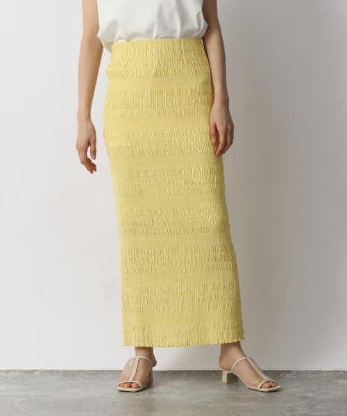 yuw（ユウ）の「シャーリングタイトスカート　949598（スカート・レディース・ブラック/ブルー/イエロー/ピンク/グリーン/パープル・FREE）」の5枚目の写真