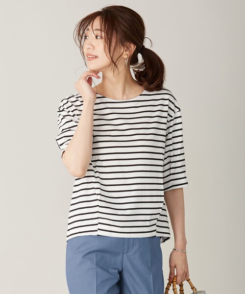 J.PRESS(ジェイプレス)の「コットンボーダー カットソー(Tシャツ/カットソー・レディース・ホワイト系1/ブラック系1/ベージュ系1・LARGE/MEDIUM)」の1枚目の写真
