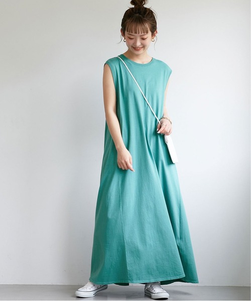 SLOBE IENA（スローブイエナ）の「21/- 天竺ロングワンピース【手洗い可能】◆（ワンピース・レディース・ベージュ/パープル/グレー/サックスブルー・38/36）」の3枚目の写真