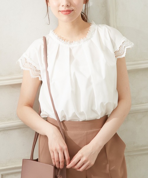 GLACIER（グラシア）の「袖レースブラウス（シャツ/ブラウス・レディース・ブラック/ホワイト/ダークオレンジ/ベージュ・M/L/S）」の2枚目の写真