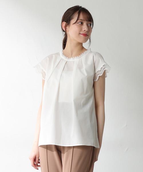 GLACIER（グラシア）の「袖レースブラウス（シャツ/ブラウス・レディース・ブラック/ホワイト/ダークオレンジ/ベージュ・M/L/S）」の9枚目の写真