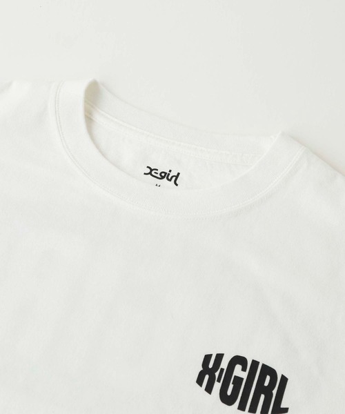 X-girl(エックスガール)の「CHECKERED SLEEVE PRINT L/S TEE(Tシャツ/カットソー・レディース・ブラック/オレンジ/ホワイト・L/M/S/XL)」の4枚目の写真