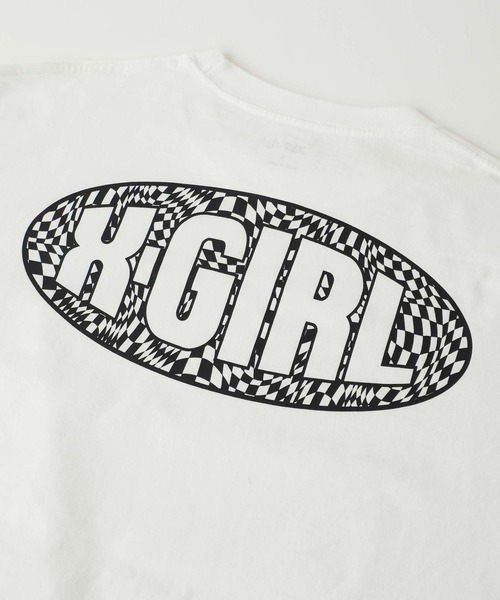 X-girl(エックスガール)の「CHECKERED SLEEVE PRINT L/S TEE(Tシャツ/カットソー・レディース・ブラック/オレンジ/ホワイト・L/M/S/XL)」の9枚目の写真