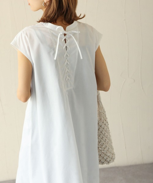 Chillfar(チルファー)の「2wayレースアップフレンチスリーブシャツワンピース(ワンピース・レディース・ホワイト/ブラック・FREE)」の6枚目の写真