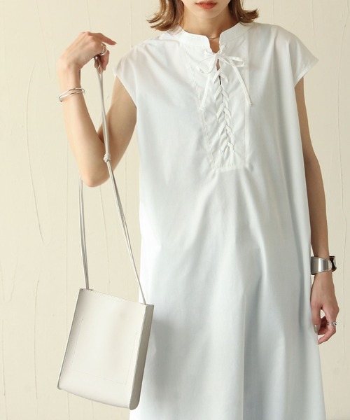 Chillfar(チルファー)の「2wayレースアップフレンチスリーブシャツワンピース(ワンピース・レディース・ホワイト/ブラック・FREE)」の7枚目の写真