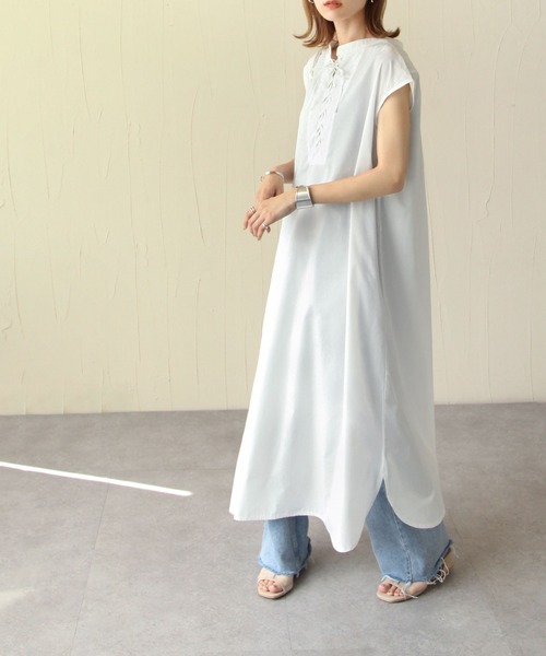 Chillfar(チルファー)の「2wayレースアップフレンチスリーブシャツワンピース(ワンピース・レディース・ホワイト/ブラック・FREE)」の9枚目の写真