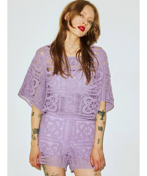 jouetie（ジュエティ）の「【セットアップ対応】クロシェオープントップス（Tシャツ/カットソー・レディース・ブラック/パープル/アイボリー・MEDIUM）」の3枚目の写真