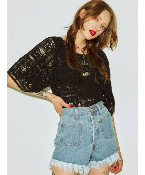 jouetie（ジュエティ）の「【セットアップ対応】クロシェオープントップス（Tシャツ/カットソー・レディース・ブラック/パープル/アイボリー・MEDIUM）」の4枚目の写真