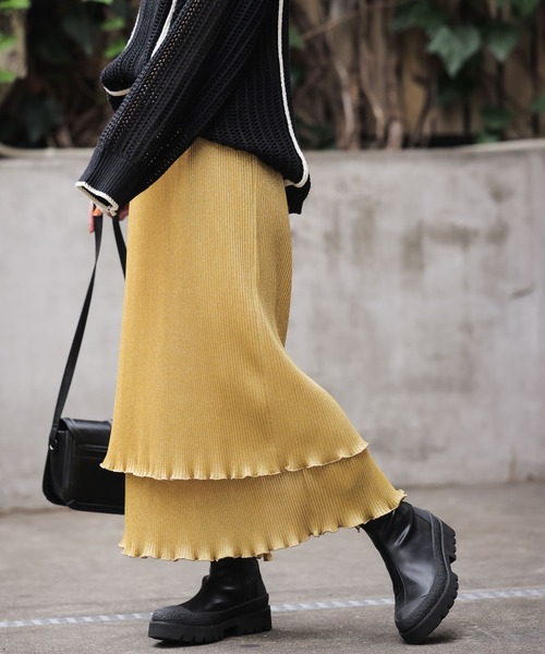 JEANASIS（ジーナシス）の「プリーツシャイニーティアードスカート/956022（スカート・レディース・ブラック/グレー/イエロー/ホワイト系その他・FREE）」の4枚目の写真