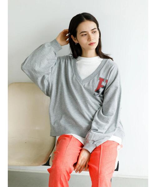 koe（コエ）の「ＳＥＴミニ裏毛Ｖネックトレーナー＆ロングＴシャツ*（Tシャツ/カットソー・レディース・ブラック/ベージュ/ボルドー/杢グレー・FREE）」の17枚目の写真