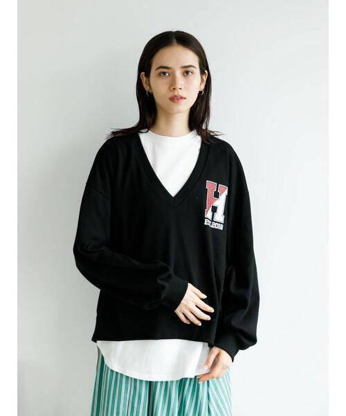 koe（コエ）の「ＳＥＴミニ裏毛Ｖネックトレーナー＆ロングＴシャツ*（Tシャツ/カットソー・レディース・ブラック/ベージュ/ボルドー/杢グレー・FREE）」の8枚目の写真