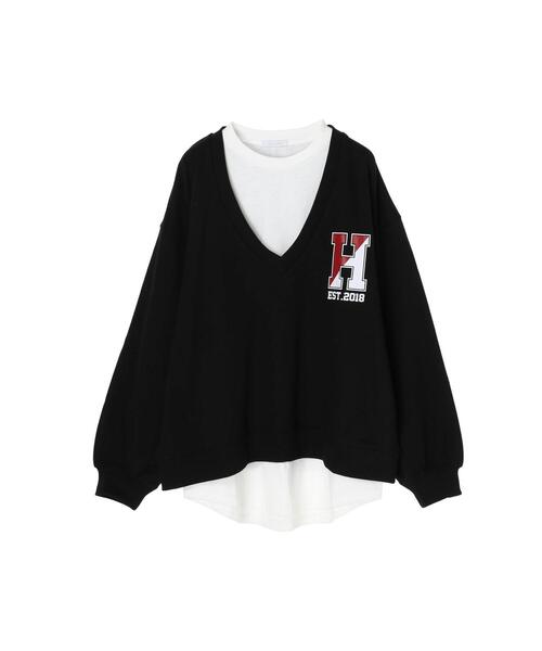 koe（コエ）の「ＳＥＴミニ裏毛Ｖネックトレーナー＆ロングＴシャツ*（Tシャツ/カットソー・レディース・ブラック/ベージュ/ボルドー/杢グレー・FREE）」の22枚目の写真