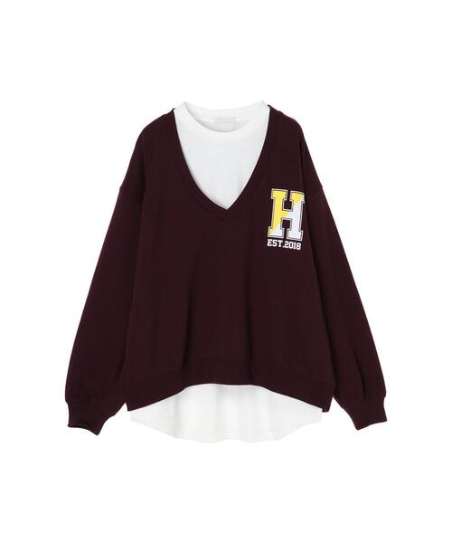 koe（コエ）の「ＳＥＴミニ裏毛Ｖネックトレーナー＆ロングＴシャツ*（Tシャツ/カットソー・レディース・ブラック/ベージュ/ボルドー/杢グレー・FREE）」の21枚目の写真