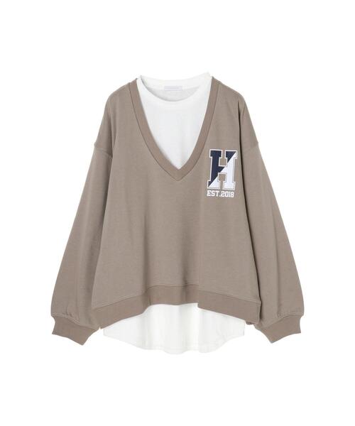 koe（コエ）の「ＳＥＴミニ裏毛Ｖネックトレーナー＆ロングＴシャツ*（Tシャツ/カットソー・レディース・ブラック/ベージュ/ボルドー/杢グレー・FREE）」の20枚目の写真