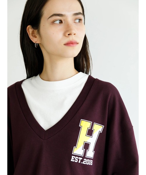 koe（コエ）の「ＳＥＴミニ裏毛Ｖネックトレーナー＆ロングＴシャツ*（Tシャツ/カットソー・レディース・ブラック/ベージュ/ボルドー/杢グレー・FREE）」の12枚目の写真