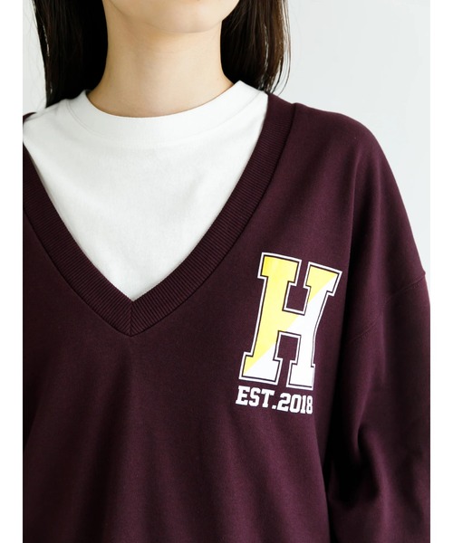 koe（コエ）の「ＳＥＴミニ裏毛Ｖネックトレーナー＆ロングＴシャツ*（Tシャツ/カットソー・レディース・ブラック/ベージュ/ボルドー/杢グレー・FREE）」の5枚目の写真