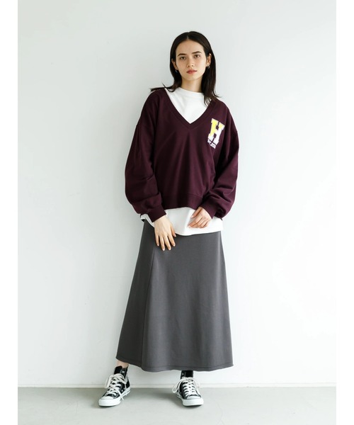 koe（コエ）の「ＳＥＴミニ裏毛Ｖネックトレーナー＆ロングＴシャツ*（Tシャツ/カットソー・レディース・ブラック/ベージュ/ボルドー/杢グレー・FREE）」の14枚目の写真