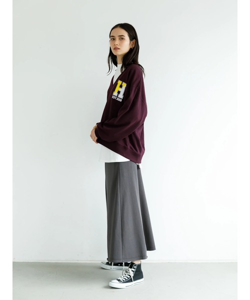 koe（コエ）の「ＳＥＴミニ裏毛Ｖネックトレーナー＆ロングＴシャツ*（Tシャツ/カットソー・レディース・ブラック/ベージュ/ボルドー/杢グレー・FREE）」の16枚目の写真