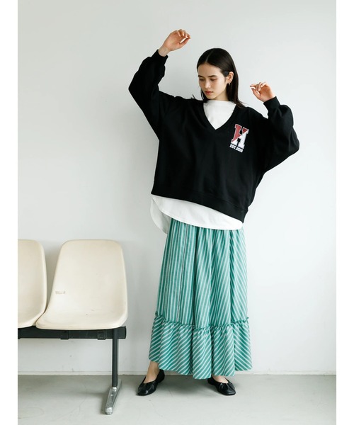 koe（コエ）の「ＳＥＴミニ裏毛Ｖネックトレーナー＆ロングＴシャツ*（Tシャツ/カットソー・レディース・ブラック/ベージュ/ボルドー/杢グレー・FREE）」の13枚目の写真