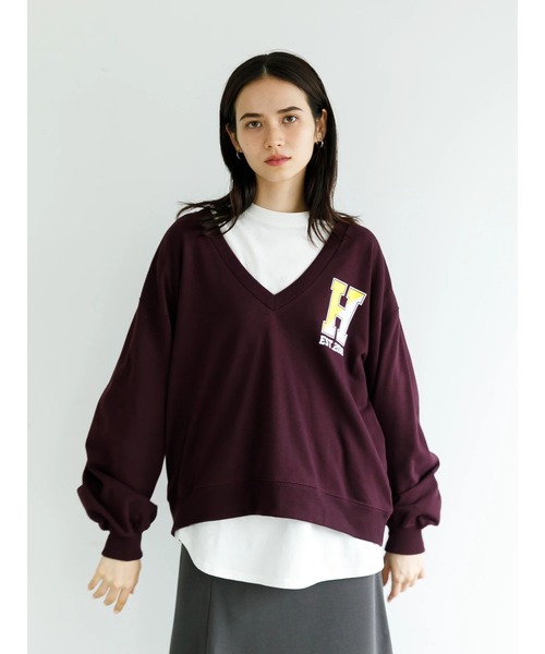 koe（コエ）の「ＳＥＴミニ裏毛Ｖネックトレーナー＆ロングＴシャツ*（Tシャツ/カットソー・レディース・ブラック/ベージュ/ボルドー/杢グレー・FREE）」の6枚目の写真